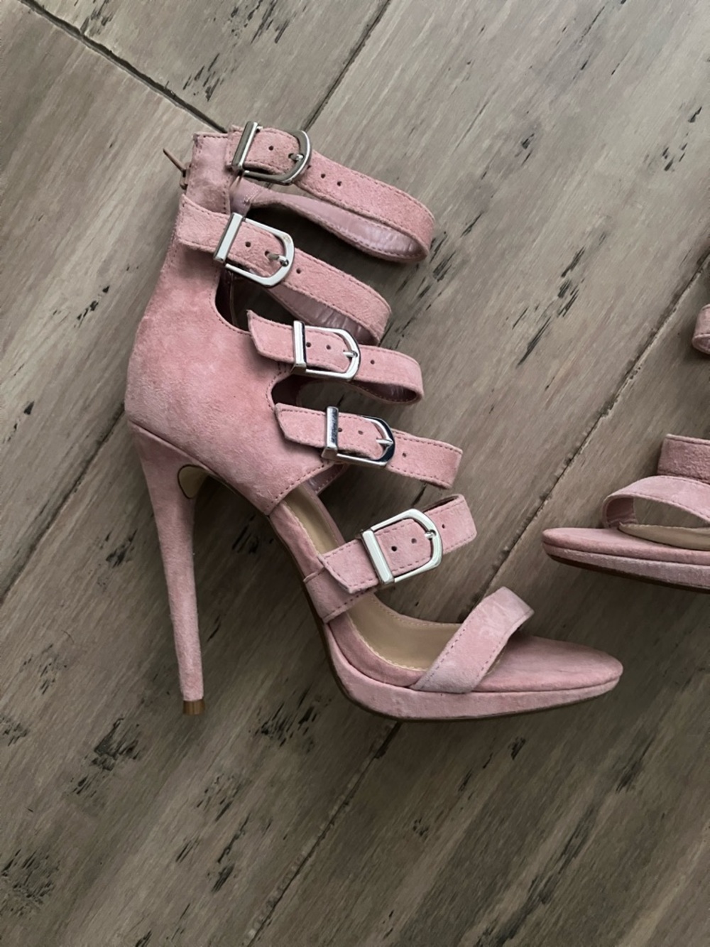 Steve Madden Rose Pink Suede Ankle Buckle Stilettos 7.5 New